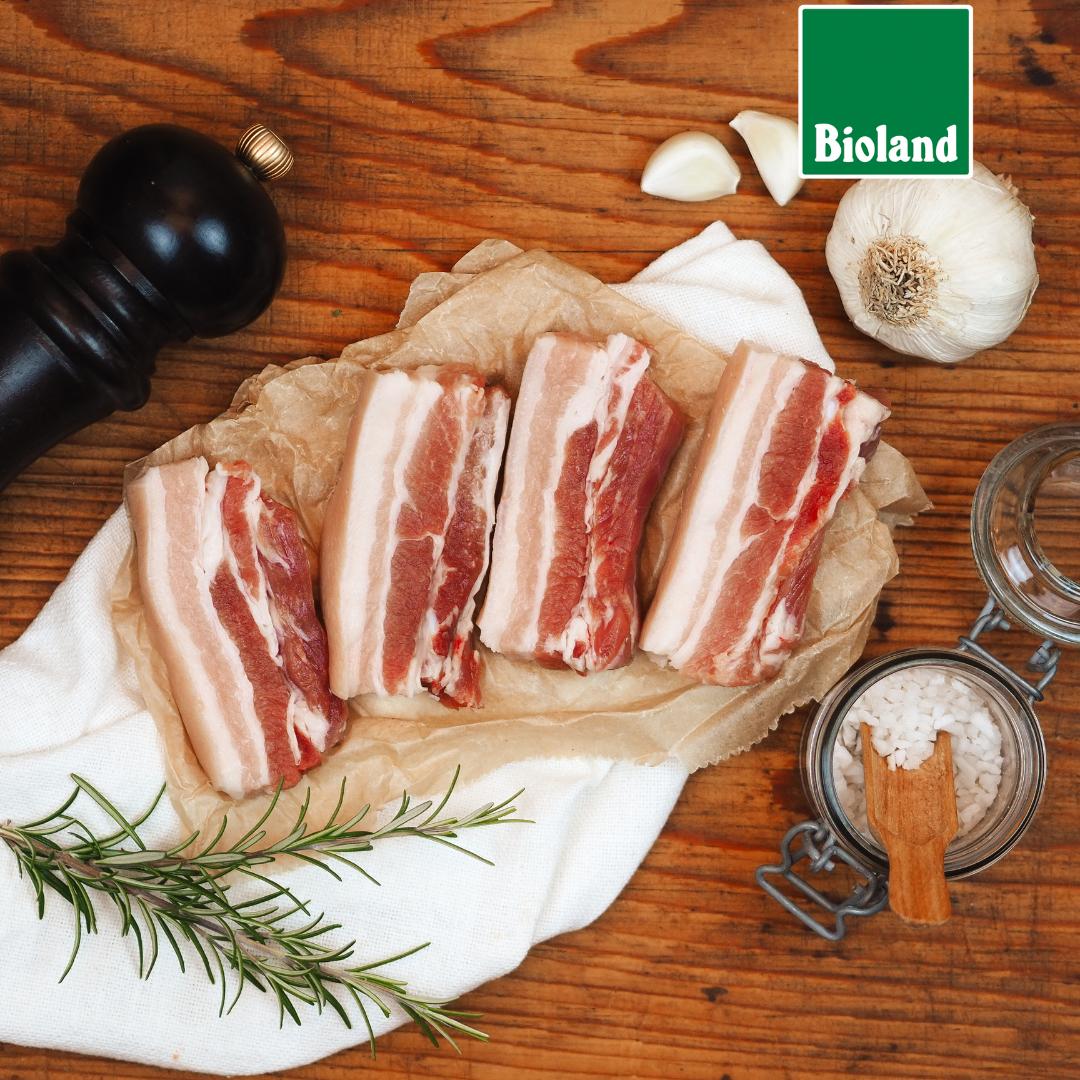 4 Bio-Grillscheiben vom Schweinebauch (mariniert)